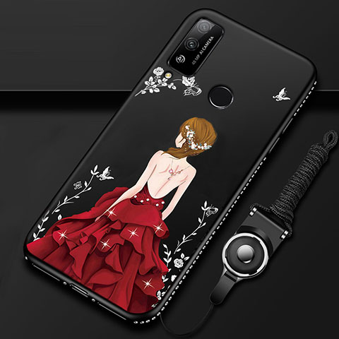 Funda Silicona Gel Goma Vestido de Novia Carcasa para Huawei Honor Play4T Rojo y Negro