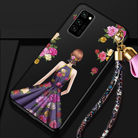 Funda Silicona Gel Goma Vestido de Novia Carcasa para Huawei Honor V30 Pro 5G Morado y Negro