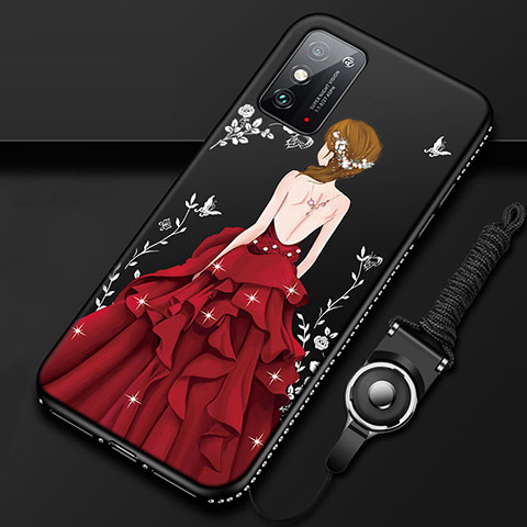 Funda Silicona Gel Goma Vestido de Novia Carcasa para Huawei Honor X10 Max 5G Rojo y Negro