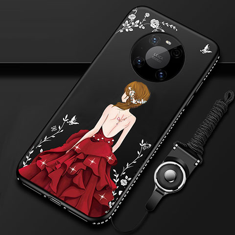 Funda Silicona Gel Goma Vestido de Novia Carcasa para Huawei Mate 40 Pro Rojo y Negro