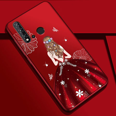 Funda Silicona Gel Goma Vestido de Novia Carcasa para Huawei Nova 5i Rojo Rosa