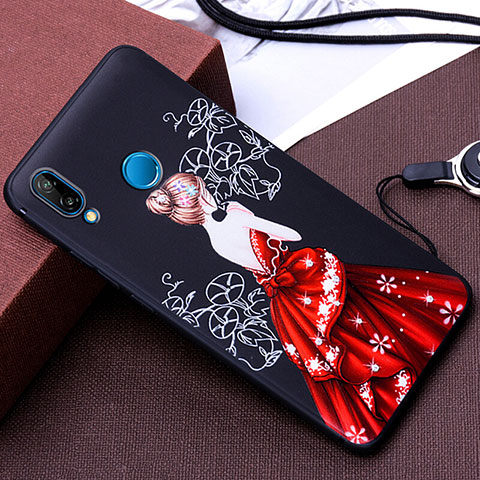 Funda Silicona Gel Goma Vestido de Novia Carcasa para Huawei P20 Lite Rojo y Negro