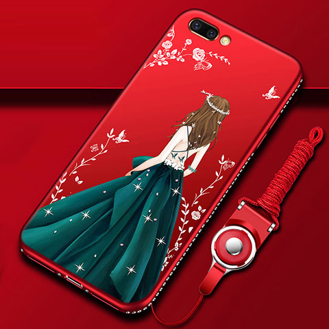 Funda Silicona Gel Goma Vestido de Novia Carcasa para Oppo A12e Oro y Rojo