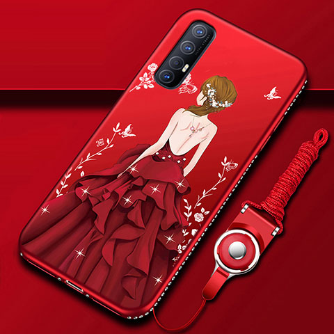 Funda Silicona Gel Goma Vestido de Novia Carcasa para Oppo Find X2 Neo Rojo