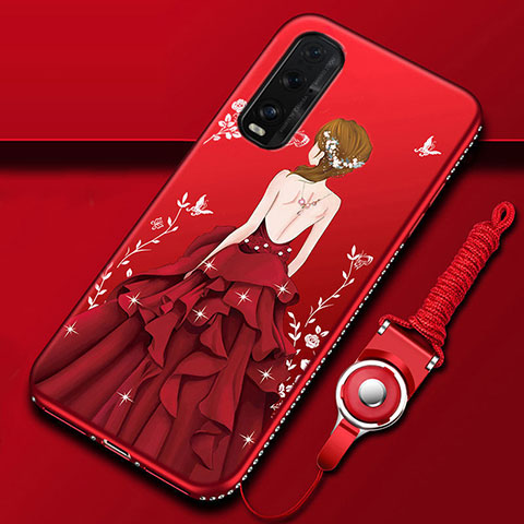 Funda Silicona Gel Goma Vestido de Novia Carcasa para Oppo Find X2 Rojo