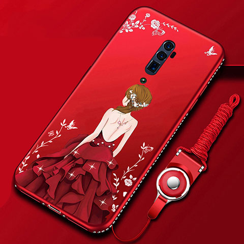 Funda Silicona Gel Goma Vestido de Novia Carcasa para Oppo Reno 10X Zoom Rojo