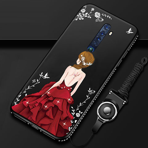 Funda Silicona Gel Goma Vestido de Novia Carcasa para Oppo Reno2 Rojo y Negro