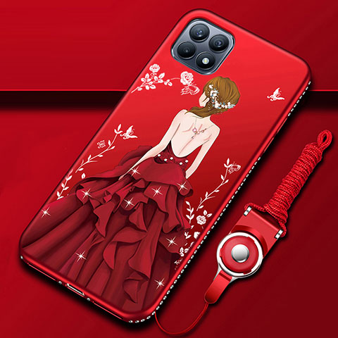 Funda Silicona Gel Goma Vestido de Novia Carcasa para Oppo Reno4 SE 5G Rojo