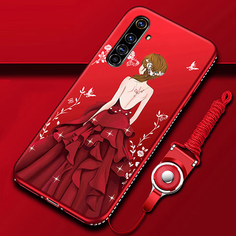 Funda Silicona Gel Goma Vestido de Novia Carcasa para Realme X50 Pro 5G Rojo