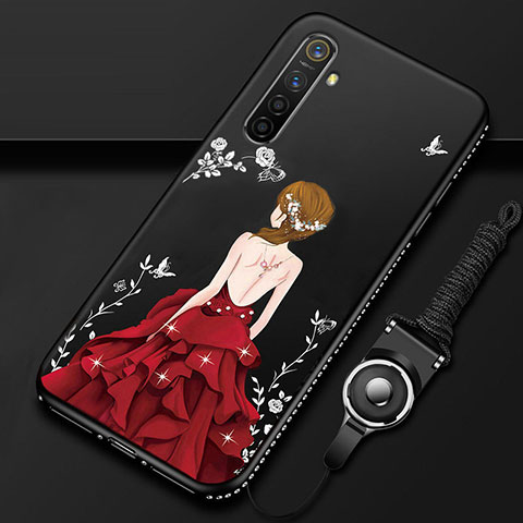 Funda Silicona Gel Goma Vestido de Novia Carcasa para Realme XT Rojo y Negro