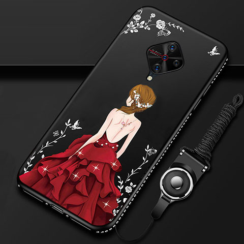 Funda Silicona Gel Goma Vestido de Novia Carcasa para Vivo S1 Pro Rojo y Negro