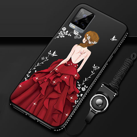 Funda Silicona Gel Goma Vestido de Novia Carcasa para Vivo V20 Pro 5G Rojo y Negro