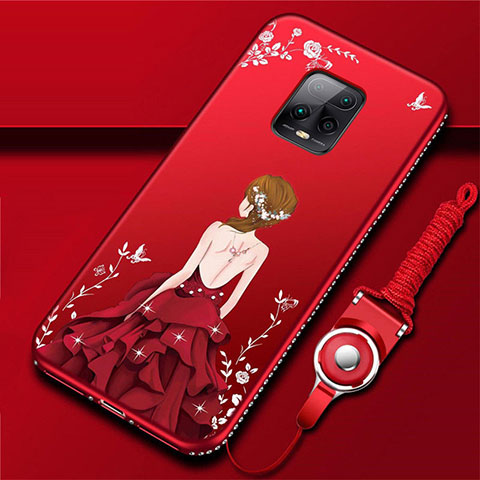 Funda Silicona Gel Goma Vestido de Novia Carcasa para Xiaomi Redmi 10X Pro 5G Rojo