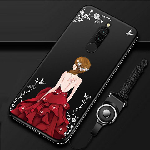 Funda Silicona Gel Goma Vestido de Novia Carcasa para Xiaomi Redmi 8 Rojo y Negro