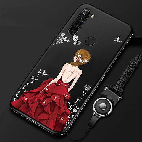 Funda Silicona Gel Goma Vestido de Novia Carcasa para Xiaomi Redmi Note 8 (2021) Rojo y Negro