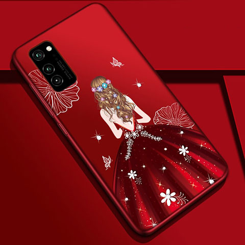 Funda Silicona Gel Goma Vestido de Novia Carcasa S01 para Huawei Honor View 30 Pro 5G Rojo Rosa