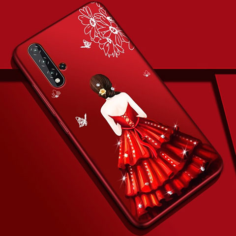 Funda Silicona Gel Goma Vestido de Novia Carcasa S01 para Huawei Nova 5 Pro Rojo