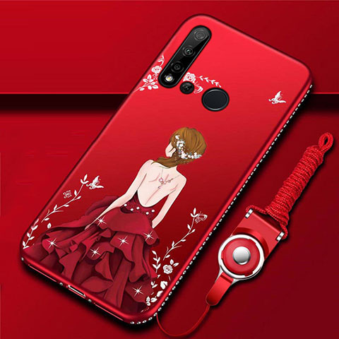 Funda Silicona Gel Goma Vestido de Novia Carcasa S01 para Huawei Nova 5i Rojo