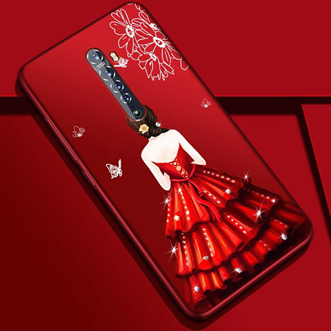 Funda Silicona Gel Goma Vestido de Novia Carcasa S01 para Oppo Reno2 Rojo