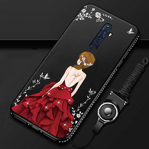 Funda Silicona Gel Goma Vestido de Novia Carcasa S01 para Oppo Reno2 Z Rojo y Negro