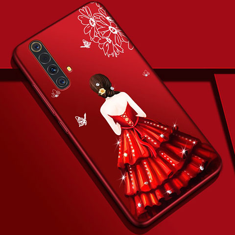 Funda Silicona Gel Goma Vestido de Novia Carcasa S01 para Realme X50 5G Rojo