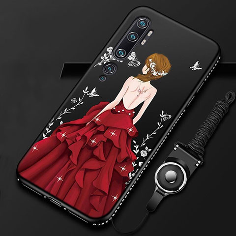 Funda Silicona Gel Goma Vestido de Novia Carcasa S01 para Xiaomi Mi Note 10 Pro Rojo y Negro