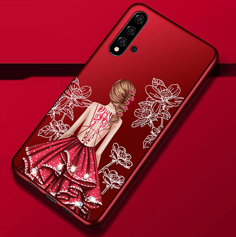 Funda Silicona Gel Goma Vestido de Novia Carcasa S02 para Huawei Nova 5 Pro Rojo