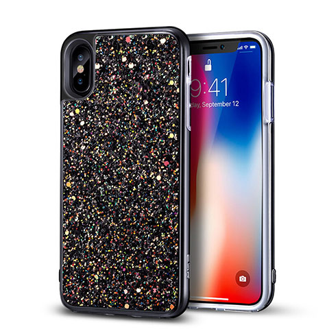 Funda Silicona Goma Bling Bling para Apple iPhone X Negro