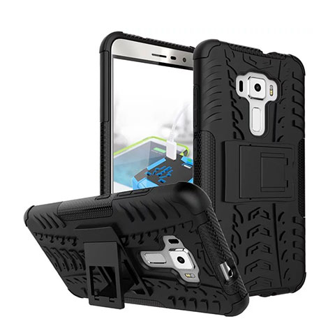 Funda Silicona Goma con Soporte para Asus Zenfone 3 ZE552KL Negro