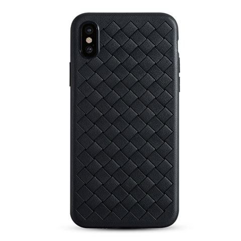 Funda Silicona Goma de Cuero C01 para Apple iPhone Xs Max Negro