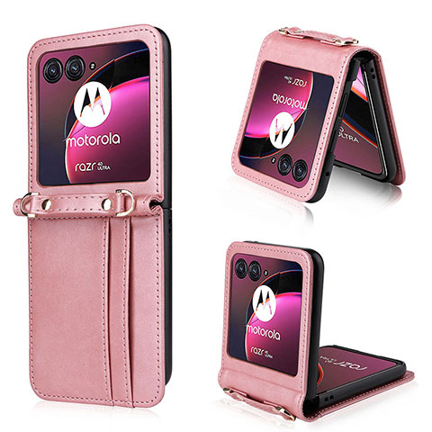 Funda Silicona Goma de Cuero Carcasa BY5 para Motorola Moto Razr 40 Ultra 5G Rosa