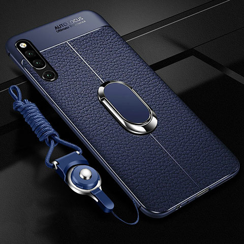 Funda Silicona Goma de Cuero Carcasa con Magnetico Anillo de dedo Soporte A01 para Huawei Honor Magic 2 Azul