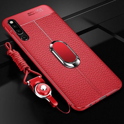 Funda Silicona Goma de Cuero Carcasa con Magnetico Anillo de dedo Soporte A01 para Huawei Honor Magic 2 Rojo