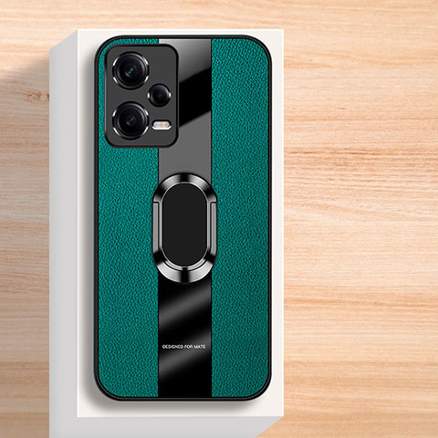 Funda Silicona Goma de Cuero Carcasa con Magnetico Anillo de dedo Soporte K01 para Xiaomi Redmi Note 12 Pro 5G Verde