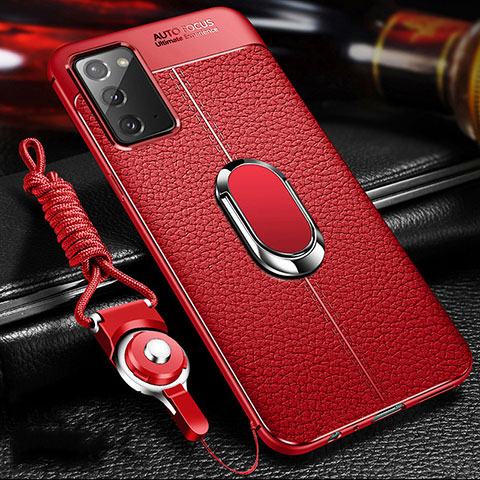 Funda Silicona Goma de Cuero Carcasa con Magnetico Anillo de dedo Soporte N02 para Samsung Galaxy Note 20 5G Rojo