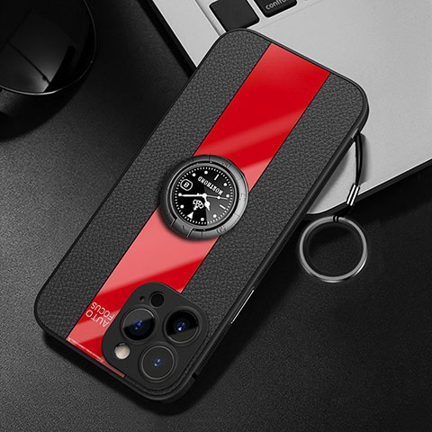 Funda Silicona Goma de Cuero Carcasa con Magnetico Anillo de dedo Soporte para Apple iPhone 14 Pro Max Rojo