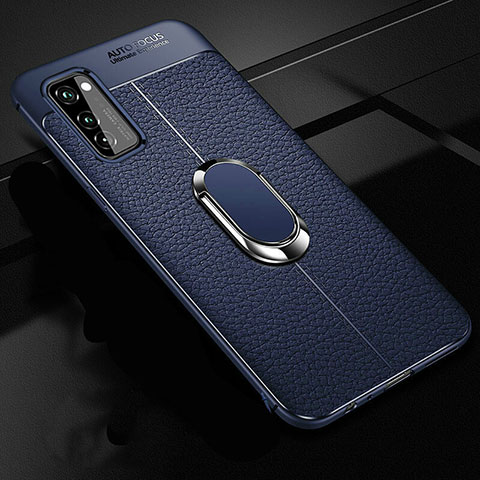 Funda Silicona Goma de Cuero Carcasa con Magnetico Anillo de dedo Soporte para Huawei Honor V30 Pro 5G Azul