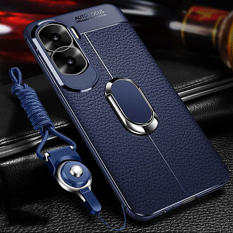 Funda Silicona Goma de Cuero Carcasa con Magnetico Anillo de dedo Soporte para Huawei Honor X50i 5G Azul