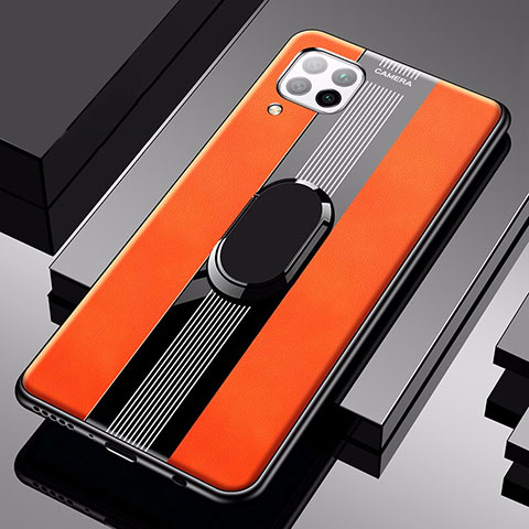 Funda Silicona Goma de Cuero Carcasa con Magnetico Anillo de dedo Soporte para Huawei Nova 7i Naranja