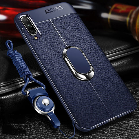 Funda Silicona Goma de Cuero Carcasa con Magnetico Anillo de dedo Soporte para Huawei P Smart Pro (2019) Azul