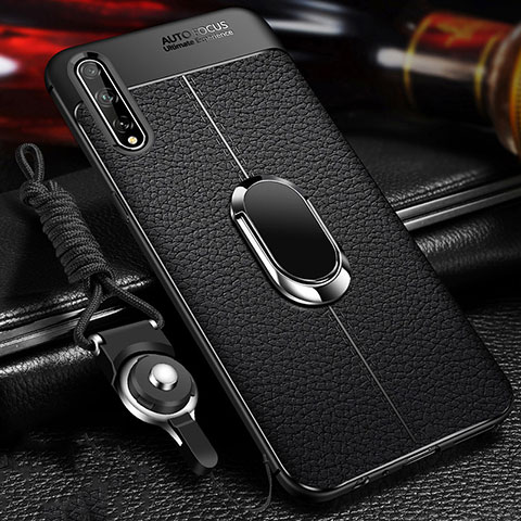 Funda Silicona Goma de Cuero Carcasa con Magnetico Anillo de dedo Soporte para Huawei P smart S Negro