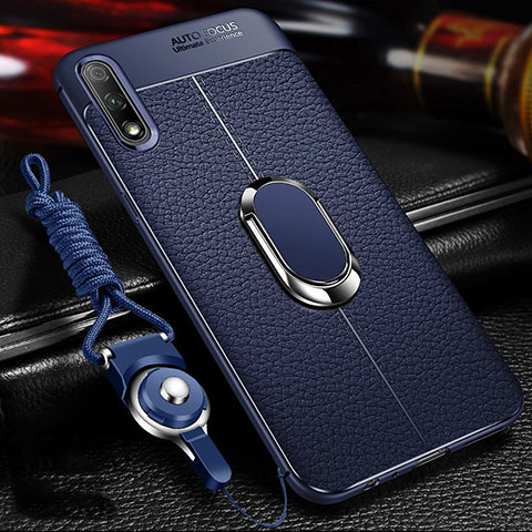 Funda Silicona Goma de Cuero Carcasa con Magnetico Anillo de dedo Soporte para Huawei P Smart Z (2019) Azul