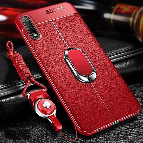 Funda Silicona Goma de Cuero Carcasa con Magnetico Anillo de dedo Soporte para Huawei P Smart Z (2019) Rojo