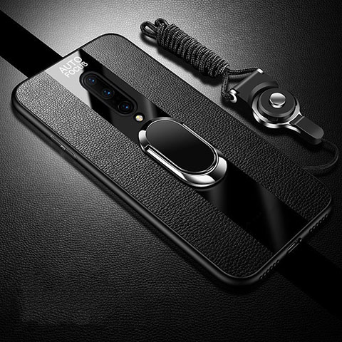 Funda Silicona Goma de Cuero Carcasa con Magnetico Anillo de dedo Soporte para OnePlus 8 Negro