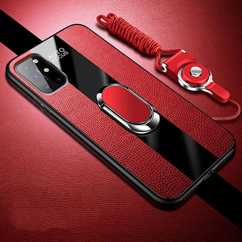 Funda Silicona Goma de Cuero Carcasa con Magnetico Anillo de dedo Soporte para OnePlus 8T 5G Rojo