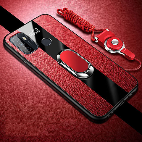 Funda Silicona Goma de Cuero Carcasa con Magnetico Anillo de dedo Soporte para Oppo A11s Rojo