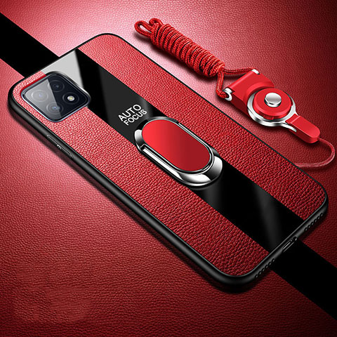 Funda Silicona Goma de Cuero Carcasa con Magnetico Anillo de dedo Soporte para Oppo A53 5G Rojo