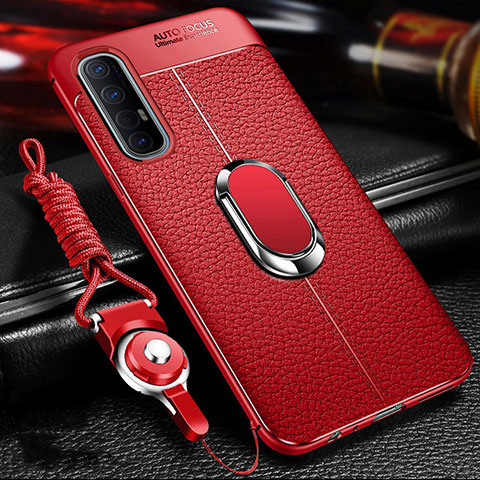 Funda Silicona Goma de Cuero Carcasa con Magnetico Anillo de dedo Soporte para Oppo Find X2 Neo Rojo