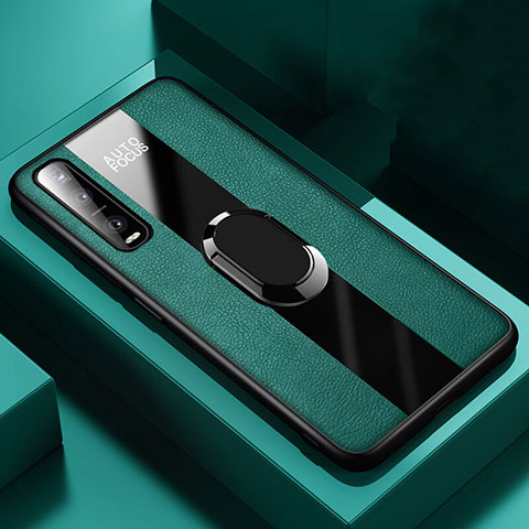 Funda Silicona Goma de Cuero Carcasa con Magnetico Anillo de dedo Soporte para Oppo Find X2 Pro Verde