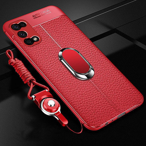 Funda Silicona Goma de Cuero Carcasa con Magnetico Anillo de dedo Soporte para Oppo K7x 5G Rojo